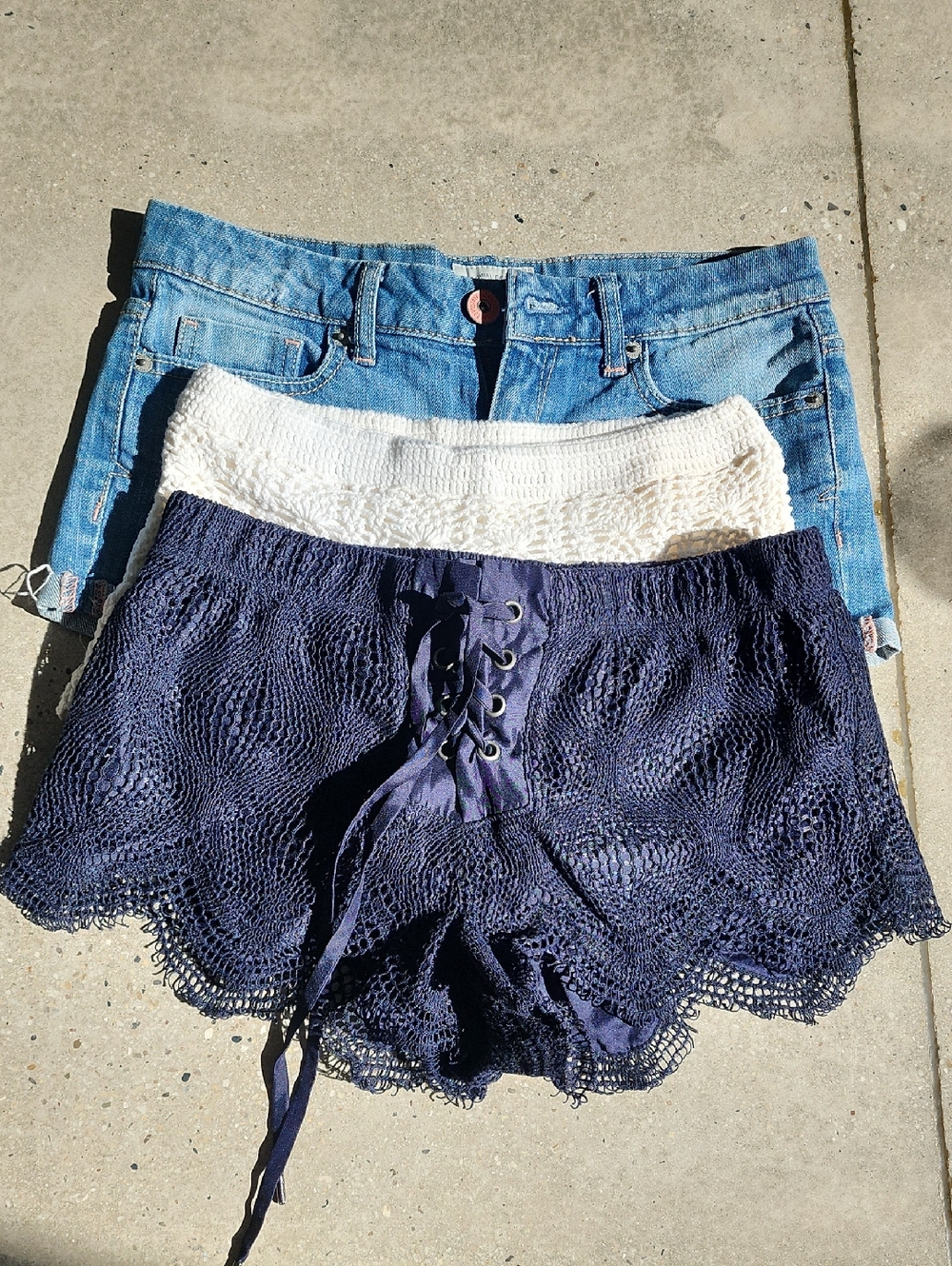 David Lerner, H&M, Aeropostale Navy and Cream Crochet Lace  Shorts